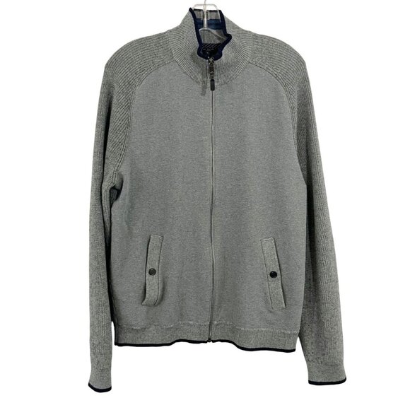 Ted Baker Patrik Slim Fit Zip Sweater in Gray Ribbed Knit - Men's Size 4 Large